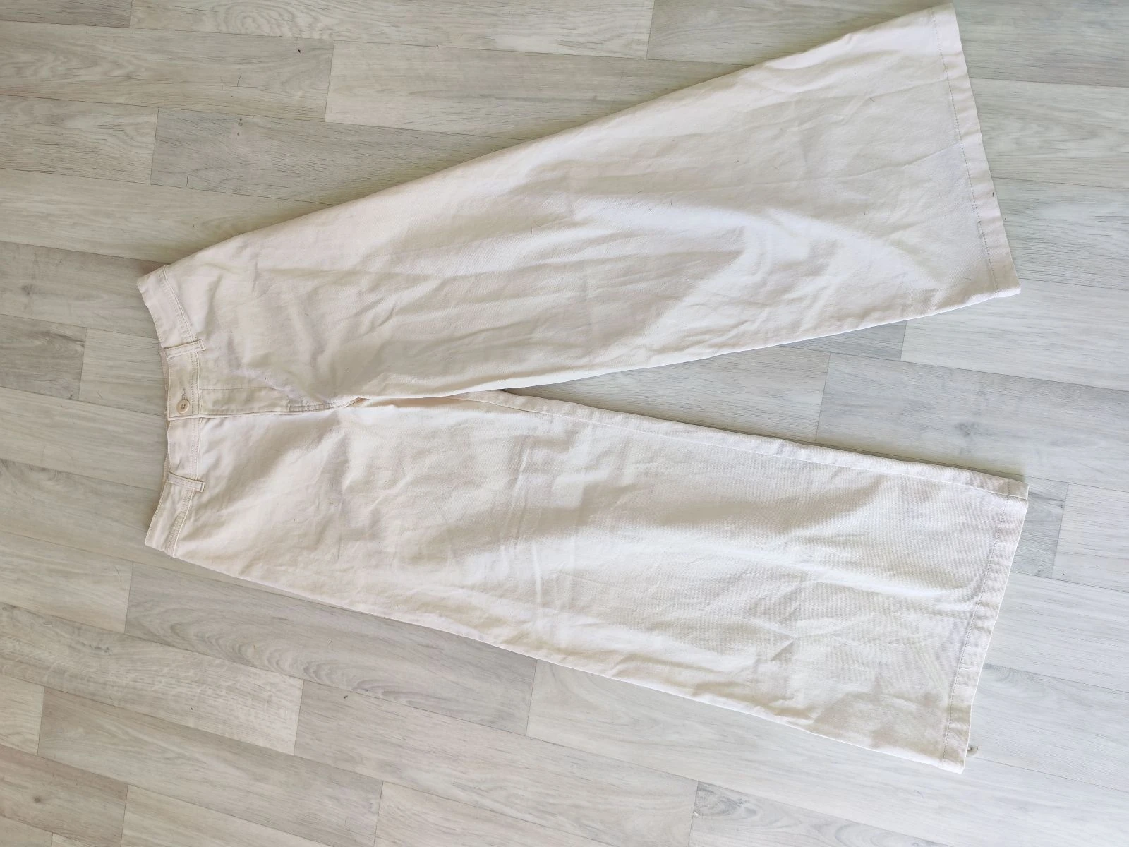 Jeans évasé large taille haute beige